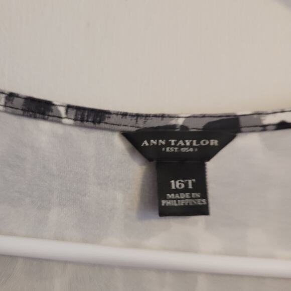 Ann Taylor Gray Black Print Shift Dress Sz 16 Tall 3/4 Sleeve Stretch Quietlux - Picture 6 of 8